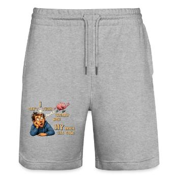 Thinking Offline - Mein Gehirn hat gekündigt - Stanley/Stella Unisex Bio Joggingshorts Trainer  - Grau meliert - Vorne - Nik (191cm) & Marisol (170cm)