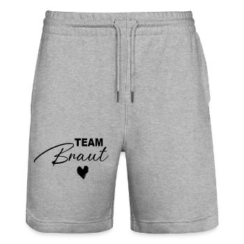 Team Braut Design für eine Hochzeit Junggesellin - Stanley/Stella Unisex Bio Joggingshorts Trainer  - Grau meliert - Vorne - Nik (191cm) & Marisol (170cm)