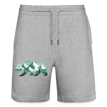 Bear Nature Mountains Forest - Stanley/Stella Trainer Unisex Organic Jogging Shorts - heather grey - Front - Nik (191cm) & Marisol (170cm)