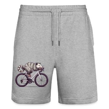 Opossum auf Fahrrad – Humor für Radfahrer - Stanley/Stella Unisex Bio Joggingshorts Trainer  - Grau meliert - Vorne - Nik (191cm) & Marisol (170cm)