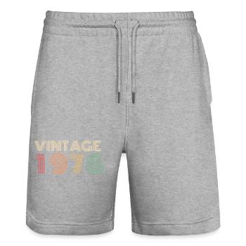 Neon Retro 60 Jahre alt, Sechziger Geburtstag 1966 - Stanley/Stella Unisex Bio Joggingshorts Trainer  - Grau meliert - Vorne - Nik (191cm) & Marisol (170cm)