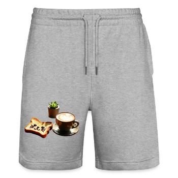 Süße Katze Kaffee Latte Art Kawaii - Stanley/Stella Unisex Bio Joggingshorts Trainer  - Grau meliert - Vorne - Nik (191cm) & Marisol (170cm)