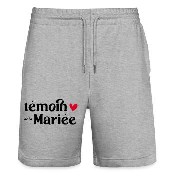 Témoin de la mariée  Cadeau - Short de jogging bio TRAINER Stanley/Stella unisexe - gris chiné - Devant - Nik (191cm) & Marisol (170cm)