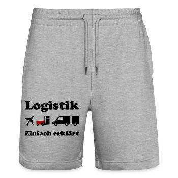 Logistik Silhouette mit rotem Block - Stanley/Stella Unisex Bio Joggingshorts Trainer  - Grau meliert - Vorne - Nik (191cm) & Marisol (170cm)