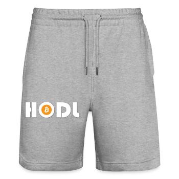 HODL Bitcoin Lettering - Stanley/Stella Trainer Unisex Organic Jogging Shorts - heather grey - Front - Nik (191cm) & Marisol (170cm)