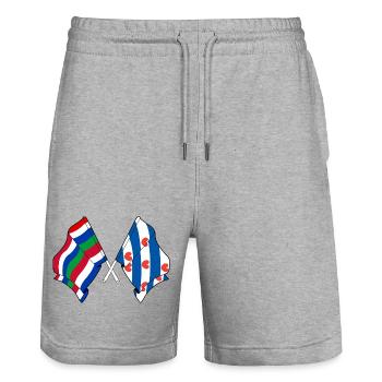 Schier & Friesland Crossed Flags - Stanley/Stella Trainer Unisex Organic Jogging Shorts - heather grey - Front - Nik (191cm) & Marisol (170cm)