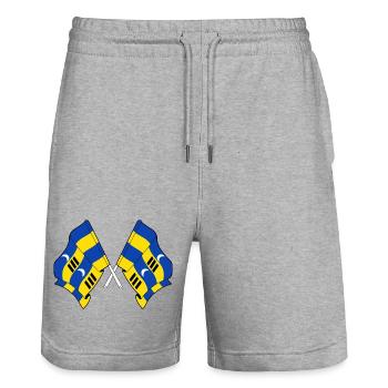 Gekreuzte Ameland-Flaggen – Inselstolz - Stanley/Stella Unisex Bio Joggingshorts Trainer  - Grau meliert - Vorne - Nik (191cm) & Marisol (170cm)