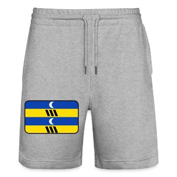 Logo du drapeau Ameland – Vêtements insulaires - Short de jogging bio TRAINER Stanley/Stella unisexe - gris chiné - Devant - Nik (191cm) & Marisol (170cm)