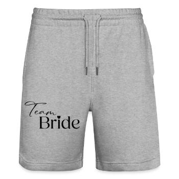Team Bride - Stanley/Stella Trainer Unisex Organic Jogging Shorts - heather grey - Front - Nik (191cm) & Marisol (170cm)