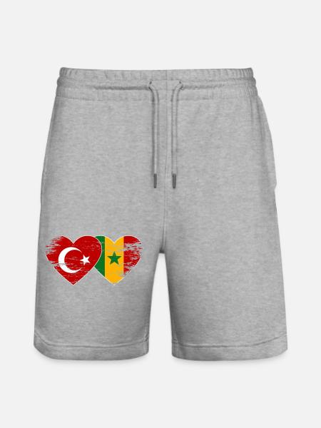 Türkei_Senegal_Flagge_Herz_used - Stanley/Stella Trainer Unisex Organic Jogging Shorts - heather grey