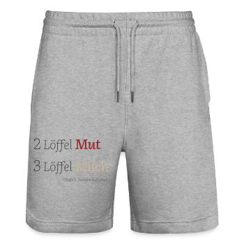 2 Löffel Mut 3 Löffel Milch – Mutmacherdesign - Stanley/Stella Unisex Bio Joggingshorts Trainer  - Grau meliert - Vorne - Nik (191cm) & Marisol (170cm)