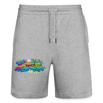 Wer langsam läuft sieht mehr vom Leben - Stanley/Stella Unisex Bio Joggingshorts Trainer  - Grau meliert - Vorne - Nik (191cm) & Marisol (170cm)