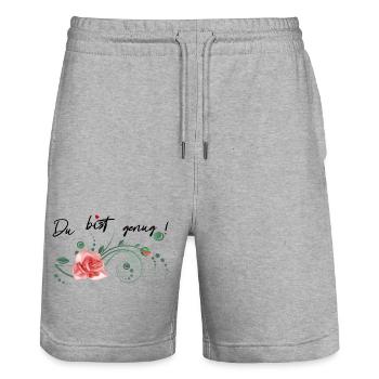 Rosenblüte du bist genug - Stanley/Stella Unisex Bio Joggingshorts Trainer  - Grau meliert - Vorne - Nik (191cm) & Marisol (170cm)
