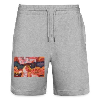 Feu de couleur abstraite - Short de jogging bio TRAINER Stanley/Stella unisexe - gris chiné - Devant - Nik (191cm) & Marisol (170cm)