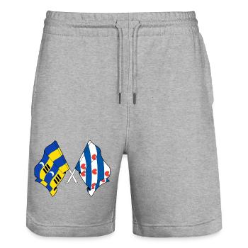 Ameland & Friesland Crossed Flags - Stanley/Stella Trainer Unisex Organic Jogging Shorts - heather grey - Front - Nik (191cm) & Marisol (170cm)