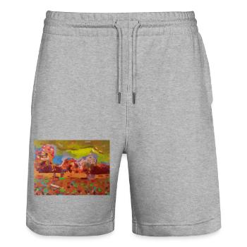 Mosaïque paysagère colorée - Short de jogging bio TRAINER Stanley/Stella unisexe - gris chiné - Devant - Nik (191cm) & Marisol (170cm)