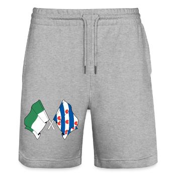 Vlieland & Friesland Crossed Flags - Stanley/Stella Trainer Unisex Organic Jogging Shorts - heather grey - Front - Nik (191cm) & Marisol (170cm)