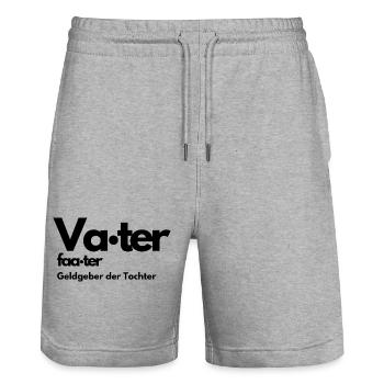 VATER GELD GEBER DER TOCHTER, LUSTIGER SPRUCH PAPA - Stanley/Stella Unisex Bio Joggingshorts Trainer  - Grau meliert - Vorne - Nik (191cm) & Marisol (170cm)