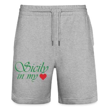 La Sicile dans mon cœur - Short de jogging bio TRAINER Stanley/Stella unisexe - gris chiné - Devant - Nik (191cm) & Marisol (170cm)