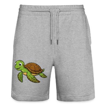 Illustration de tortue câline - Short de jogging bio TRAINER Stanley/Stella unisexe - gris chiné - Devant - Nik (191cm) & Marisol (170cm)