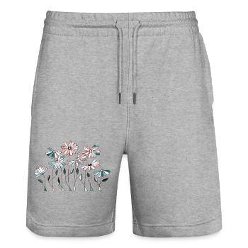 Blumen - Stanley/Stella Unisex Bio Joggingshorts Trainer  - Grau meliert - Vorne - Nik (191cm) & Marisol (170cm)