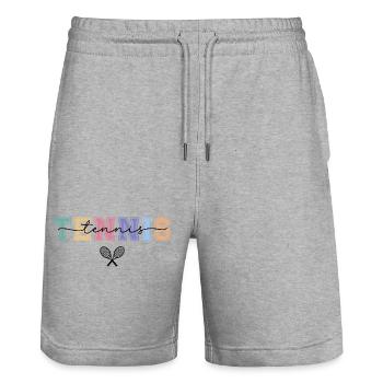 Pastel Vintage Tennis Typography - Stanley/Stella Trainer Unisex Organic Jogging Shorts - heather grey - Front - Nik (191cm) & Marisol (170cm)