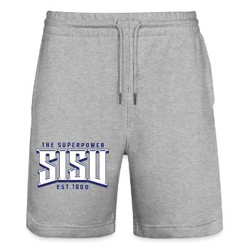 Impression du logo Content Superpower - Short de jogging bio TRAINER Stanley/Stella unisexe - gris chiné - Devant - Nik (191cm) & Marisol (170cm)