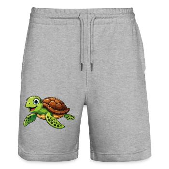 Happy Turtle Adventure - Stanley/Stella Trainer Unisex Organic Jogging Shorts - heather grey - Front - Nik (191cm) & Marisol (170cm)