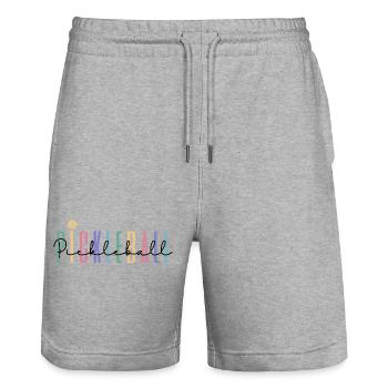 Pastel Rainbow Pickleball Player - Stanley/Stella Trainer Unisex Organic Jogging Shorts - heather grey - Front - Nik (191cm) & Marisol (170cm)