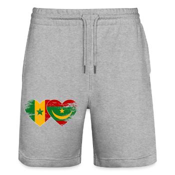Senegal_Mauretanien_Flagge_Herz_used - Stanley/Stella Unisex Bio Joggingshorts Trainer  - Grau meliert - Vorne - Nik (191cm) & Marisol (170cm)