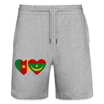Cameroon Mauritania Flag Heart used - Stanley/Stella Trainer Unisex Organic Jogging Shorts - heather grey - Front - Nik (191cm) & Marisol (170cm)
