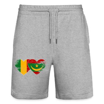 Mali Mauretanien Flagge Herz used - Stanley/Stella Unisex Bio Joggingshorts Trainer  - Grau meliert - Vorne - Nik (191cm) & Marisol (170cm)