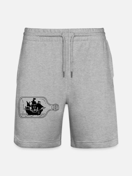Piratenschiff in der Flasche - Stanley/Stella Unisex Bio Joggingshorts Trainer - Grau meliert