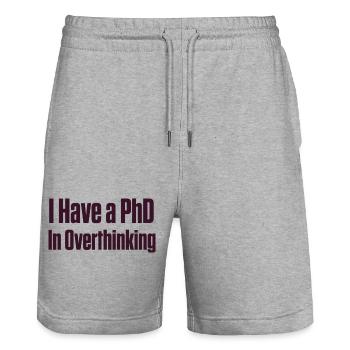 PhD in Overthinking Neurodivergent Gift - Stanley/Stella Trainer Unisex Organic Jogging Shorts - heather grey - Front - Nik (191cm) & Marisol (170cm)