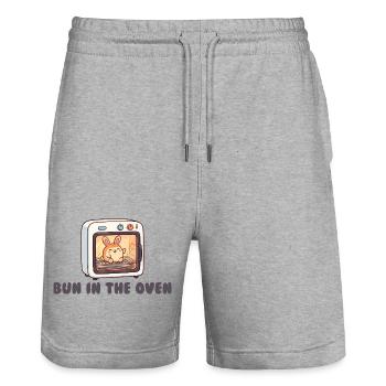 Schwangere Frau im Brötchen im Ofen – lustige Schw - Stanley/Stella Unisex Bio Joggingshorts Trainer  - Grau meliert - Vorne - Nik (191cm) & Marisol (170cm)