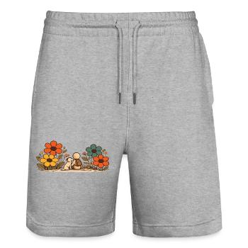 The Little Thought | Best Friends - Stanley/Stella Trainer Unisex Organic Jogging Shorts - heather grey - Front - Nik (191cm) & Marisol (170cm)