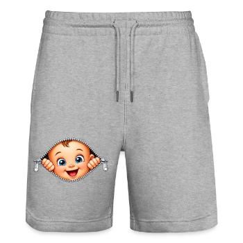 Schwangere schaut Baby durch Reißverschluss Schwan - Stanley/Stella Unisex Bio Joggingshorts Trainer  - Grau meliert - Vorne - Nik (191cm) & Marisol (170cm)