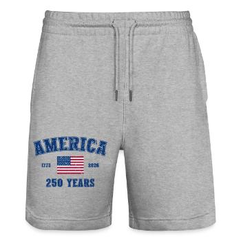 250e anniversaire de l’Amérique 1776-2026 - Short de jogging bio TRAINER Stanley/Stella unisexe - gris chiné - Devant - Nik (191cm) & Marisol (170cm)