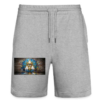 Garffiti-Dreiecksauge - Stanley/Stella Unisex Bio Joggingshorts Trainer  - Grau meliert - Vorne - Nik (191cm) & Marisol (170cm)