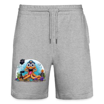 Tauchender Foto-Oktopus - Stanley/Stella Unisex Bio Joggingshorts Trainer  - Grau meliert - Vorne - Nik (191cm) & Marisol (170cm)