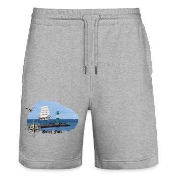 Segler & Leuchtturm an der Nordsee - Stanley/Stella Unisex Bio Joggingshorts Trainer  - Grau meliert - Vorne - Nik (191cm) & Marisol (170cm)