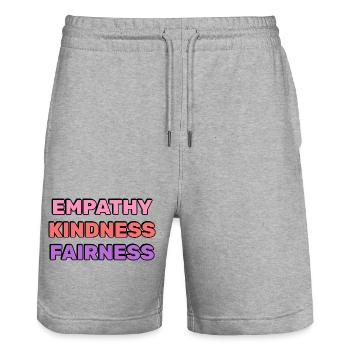 Empathy Kindness Fairness  - Stanley/Stella Trainer Unisex Organic Jogging Shorts - heather grey - Front - Nik (191cm) & Marisol (170cm)