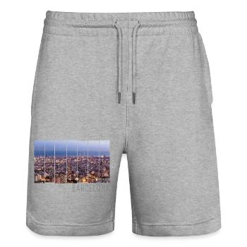 Barcelona in Catalonia with Skyline Spain Design - Stanley/Stella Trainer Unisex Organic Jogging Shorts - heather grey - Front - Nik (191cm) & Marisol (170cm)
