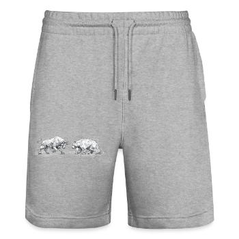Bulle und Bär: Modernes Low-Poly-Art Design - Stanley/Stella Unisex Bio Joggingshorts Trainer  - Grau meliert - Vorne - Nik (191cm) & Marisol (170cm)