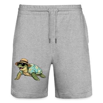 Tortue dans un look tropical - Short de jogging bio TRAINER Stanley/Stella unisexe - gris chiné - Devant - Nik (191cm) & Marisol (170cm)