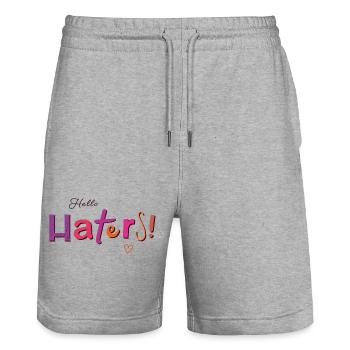 Hello Haters! Cool saying - Stanley/Stella Trainer Unisex Organic Jogging Shorts - heather grey - Front - Nik (191cm) & Marisol (170cm)