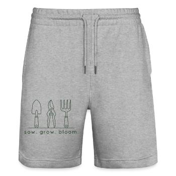Sowing Growing Blooming – Gardening Tools - Stanley/Stella Trainer Unisex Organic Jogging Shorts - heather grey - Front - Nik (191cm) & Marisol (170cm)