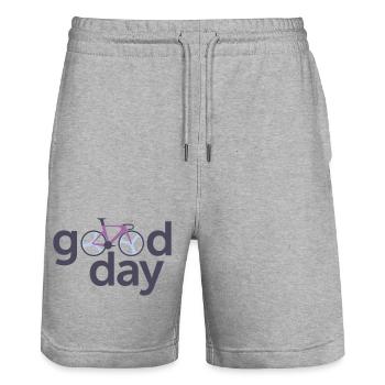 Logo typographique de la bicyclette Good Day - Short de jogging bio TRAINER Stanley/Stella unisexe - gris chiné - Devant - Nik (191cm) & Marisol (170cm)