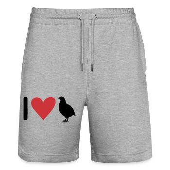 I Love Quail - Stanley/Stella Trainer Unisex Organic Jogging Shorts - heather grey - Front - Nik (191cm) & Marisol (170cm)