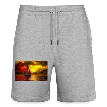 Sailboat at sunset - Stanley/Stella Trainer Unisex Organic Jogging Shorts - heather grey - Front - Nik (191cm) & Marisol (170cm)